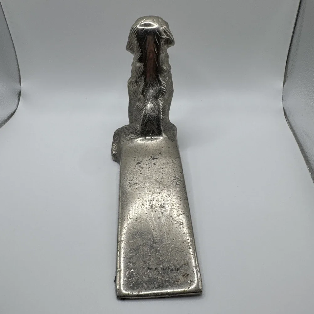 Vintage Metal Dog Doorstop Retriever Wedge Silver Tone